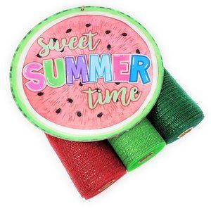 Sweet Summer Time Watermelon Decorative Wreath Kit (3 Rolls Ribbon, 1 Sign)